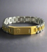 Original Rolex Crown Design Stylish Men's Stainless Steel Bracelet (Gold-Silver)
